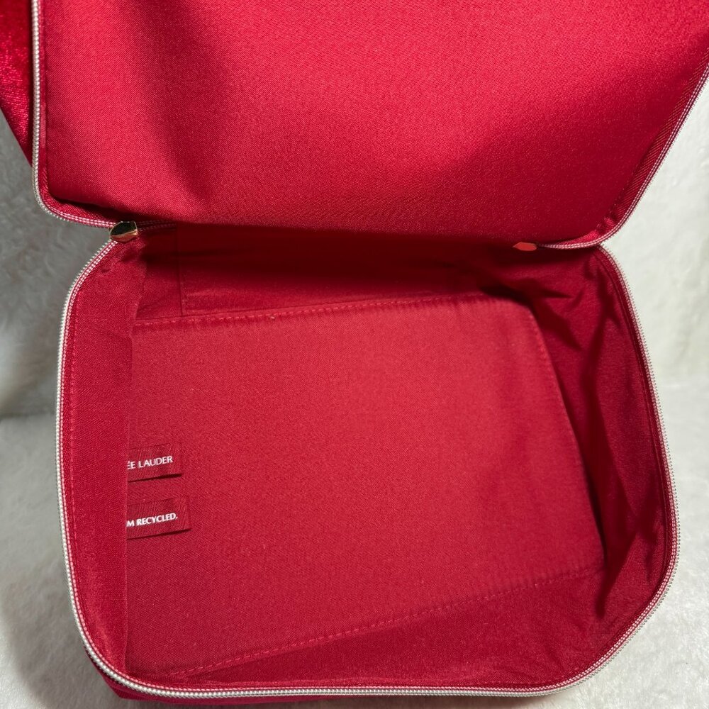 New 2024 Estee Lauder Red Velvet Soft Make-Up Case w Bow 2 Compartments - Picture 9 of 10